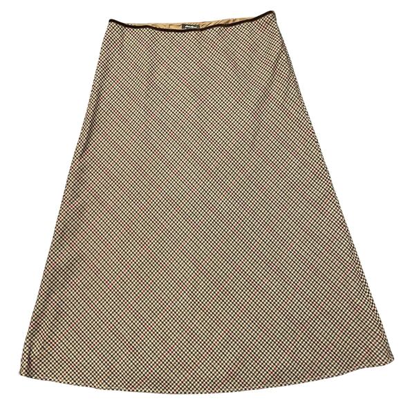 Eddie Bauer Vintage Checkered Plaid Wool Maxi Skirt Brown Women's Size 16 Tall - Picture 1 of 15